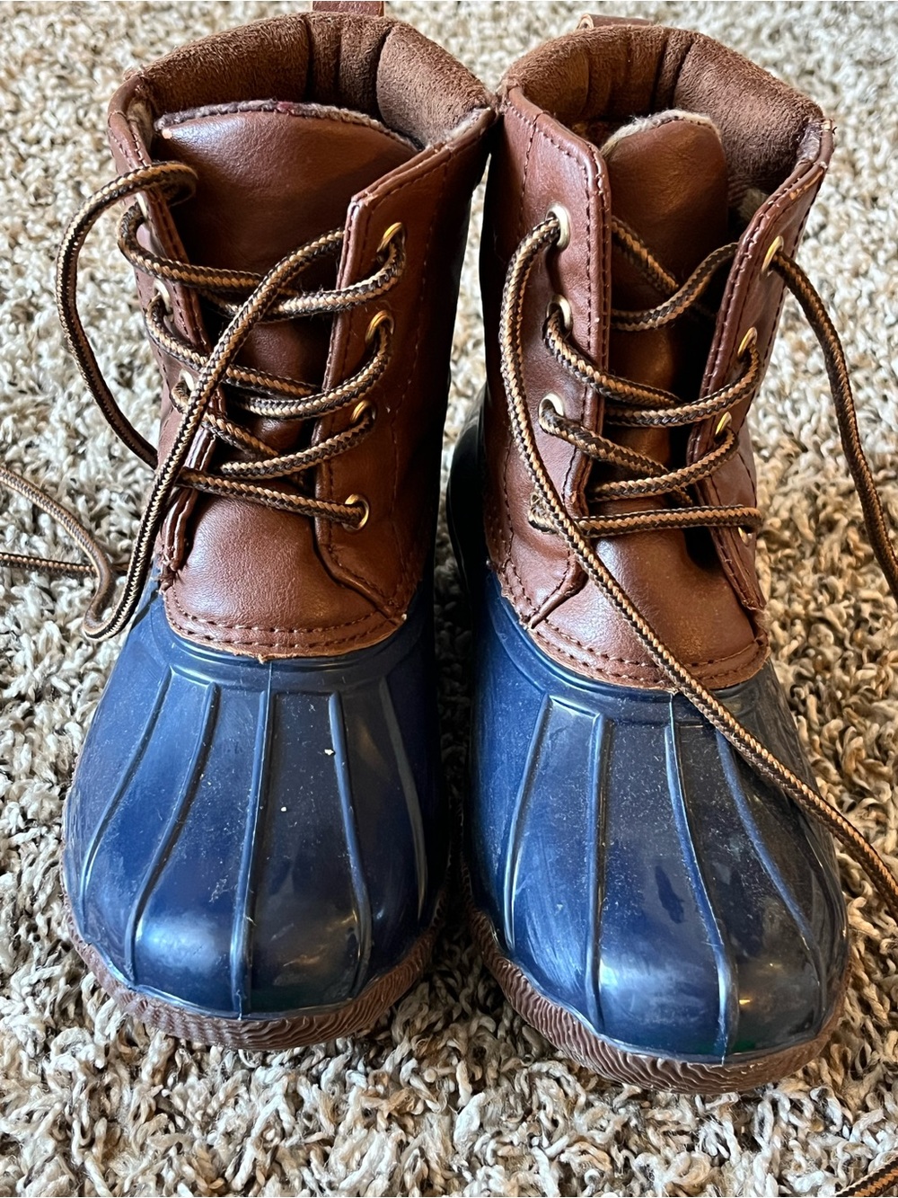 Toms Brown Leather and Navy Duck Boots for Kids